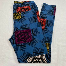 Lula Roe Womens Leggings Tall  Curvy sz 12-18 Blue Multicolor Geometric NEW