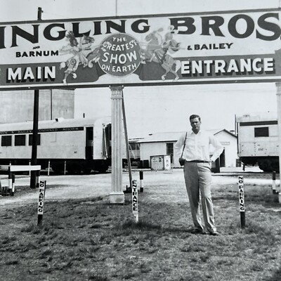Vintage Snapshot Photograph Ringling Bros Barnum & Bailey Circus Banner Man