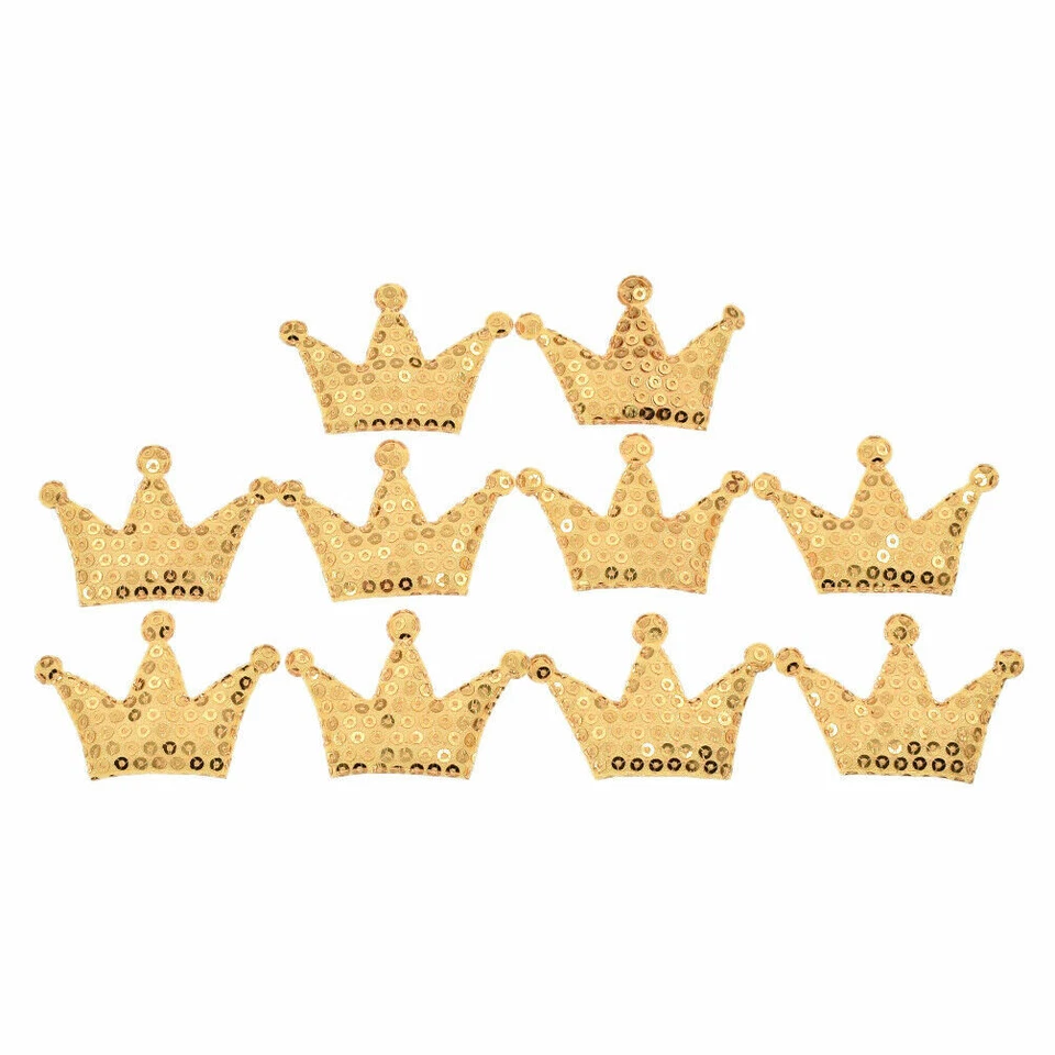 10 Pcs Crown Sequins Patches Iron on Sew on Appliques DIY Clothes Bags Badge - Image 4 of 4