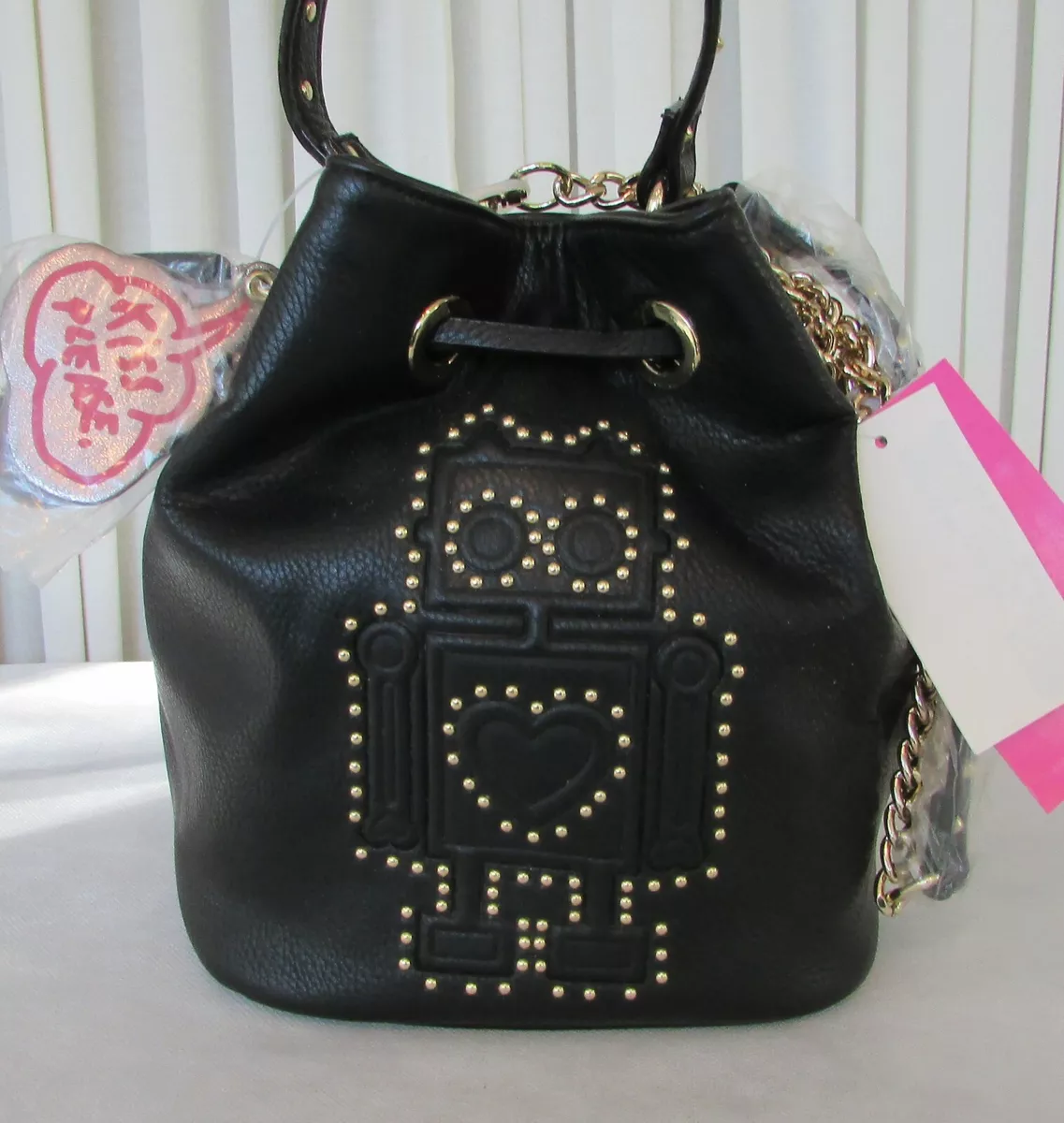 Betsey Johnson Kitsch Robot Crossbody Purse Bag Purse Studding Debossed NWT