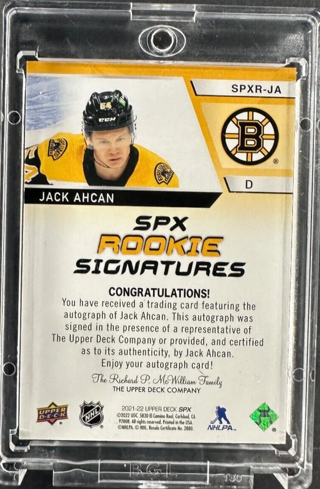 2021-22 SPx SPx Rookie Signatures Jack Ahcan #SPXR-JA Rookie Auto RC - Image 2 of 2