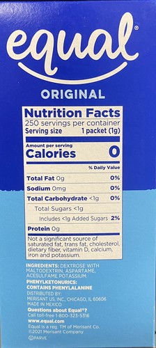 EQUAL ORIGINAL Zero Calorie Sweetener 250 Count Packets 8.8 oz Box - 第 4/4 張圖片