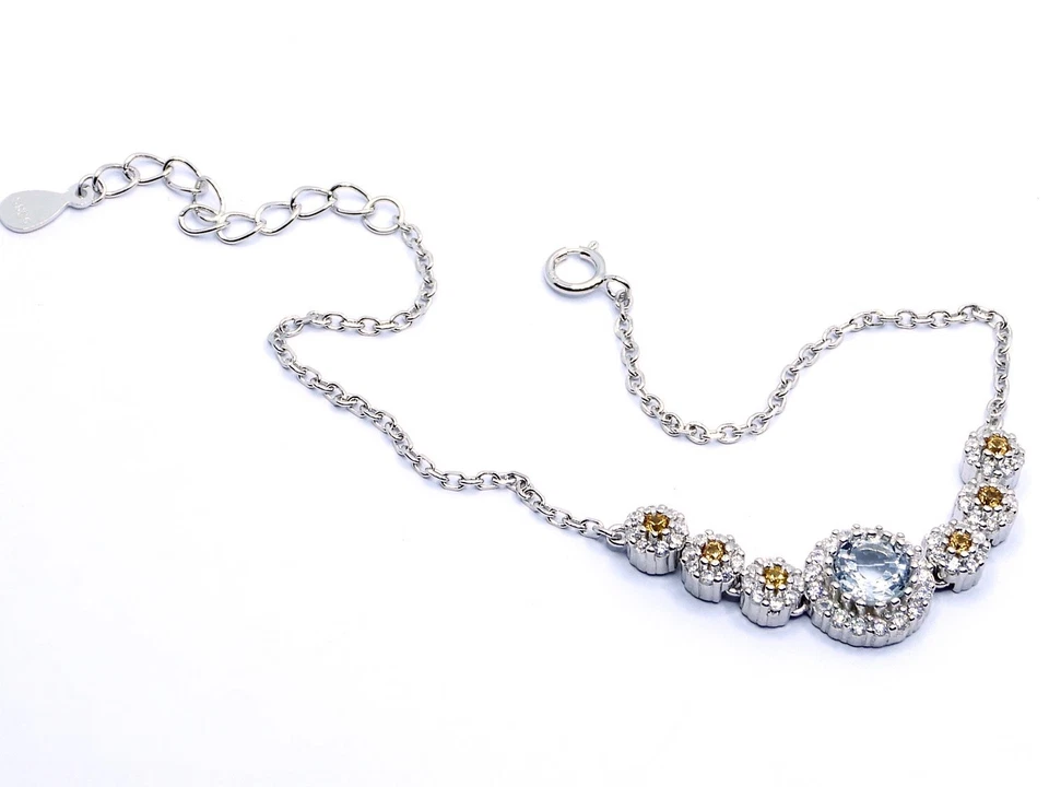 Aquamarin Gelber Saphir Armband 925 Sterling-Silber Edelsteine 17 + 3 cm Damen - Bild 3 von 4