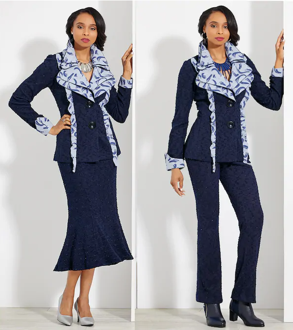 Size L Ashro Navy Blue Formal Dress Dyanna 3Piece Wardrober Skirt Pant