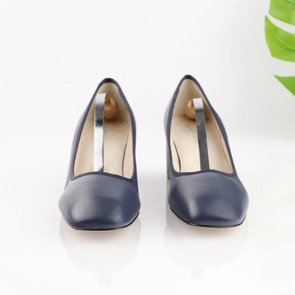 Zapato de vestir Kenneth Cole para mujer Eryn Pump talla 10 cuero azul marino tacón ancho cuadrado Foto 3 de 4