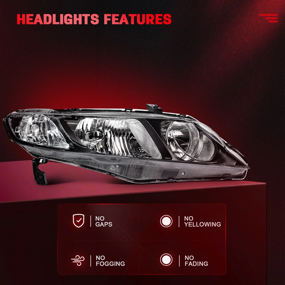 Conjunto de faros para Honda Civic 2006-2011 sedán 4 puertas par de carcasas negras Foto 2 de 4