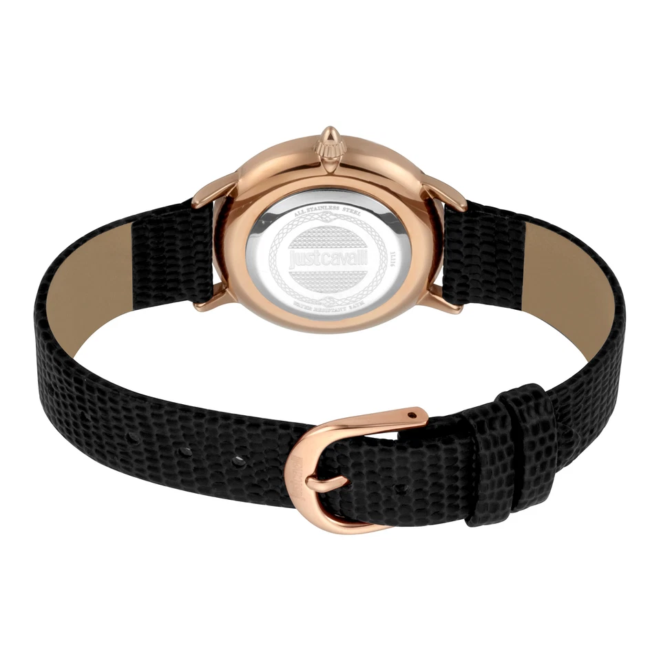 Just Cavalli JC1L116L0035 Logo rose gold black Leather Women's Watch NEW - Image 2 of 3