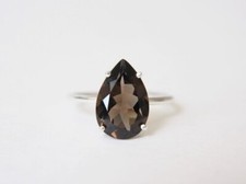 925 Sterling Silver Smokey Quartz Pear Handmade 100 GENUINE Women Ring Gift
