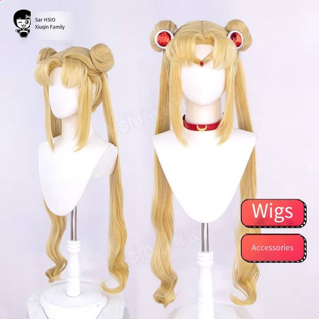 NUEVO Tsukino Usagi Sailor Moon Lindo Amarillo 95 cm Peluca Cosplay Luna Liebre Piel Falsa