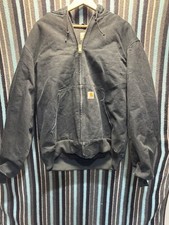 VINTAGE Carhartt J140 Jacket Men “LRG T”Black Canvas Hooded Lined Faded USA Made