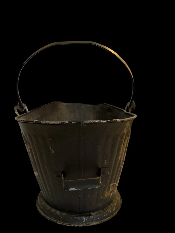 Antiguo cubo de hojalata patriótico Toleware Coal Hod/Scuttle American Eagle   Foto 2 de 4