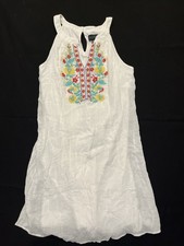 AUW White Embroidered Floral Sleeveless Shift Dress Keyhole Neck Size 10
