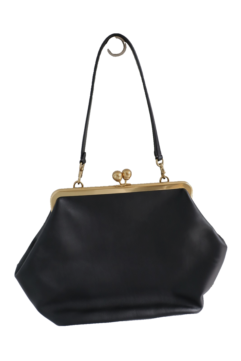 Coach Kisslock Large Frame Black Glovetanned Leather Shoulder Bag 