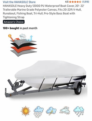 #ad 20ft 22ft Boat Cover Waterproof Heavy Duty Marine Grade Fit V Hull Bass Runabout $100.00