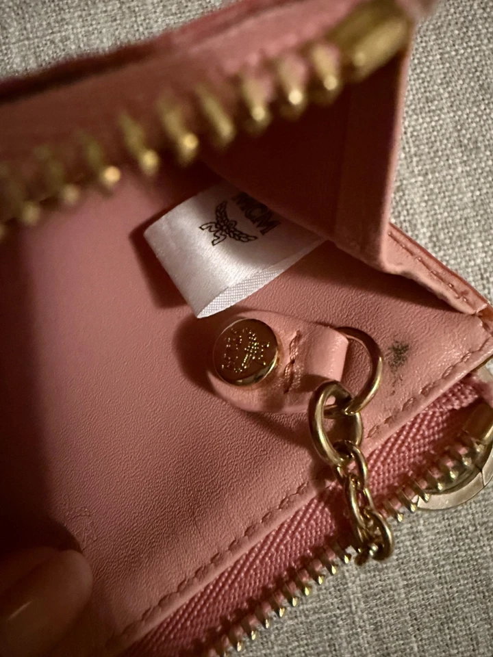 AUTÉNTICO MCM Aren Visetos Estuche para Tarjetas Cartera Monedero Cadena con Mosquetón Clip Rosa Foto 3 de 4