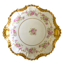 Coiffe/AKCD Limoges bowl hand painted with small pink roses and gilded 10.5"