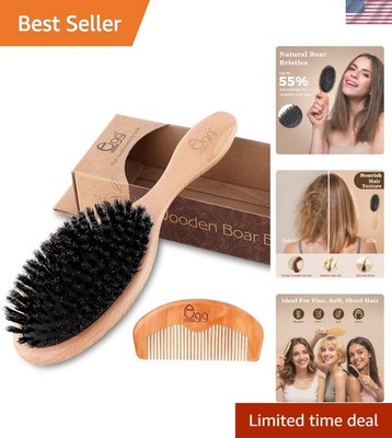 100% Boar Bristle Hair Brush Set (Medium). Soft Natural Bristles for Thin and Fi