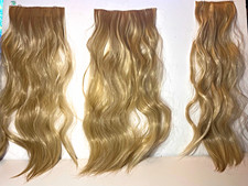 Light Golden Blond Wavy Hair Extensions Set/3 Clip In No Brand READ SEE