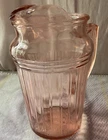 VINTAGE ANCHOR HOCKING OPTIC PINK DEPRESSION GLASS  PITCHER 9” With Ice Lip