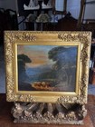 Antique 19th Century English Pastoral Cow Landscape Oil Painting in Gilt Frame
