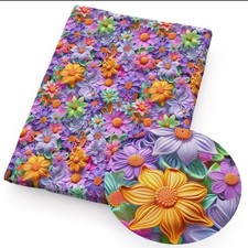 3D Flower Floral Pink Spring FAUX LEATHER SHEET 8" x 12" 1249232 SMOOTH