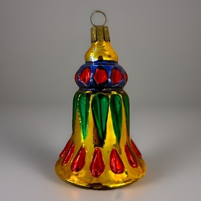 VTG Neiman Marcus Glass Christmas Ornament Czech Bell Shape Multicolor Gold 4 