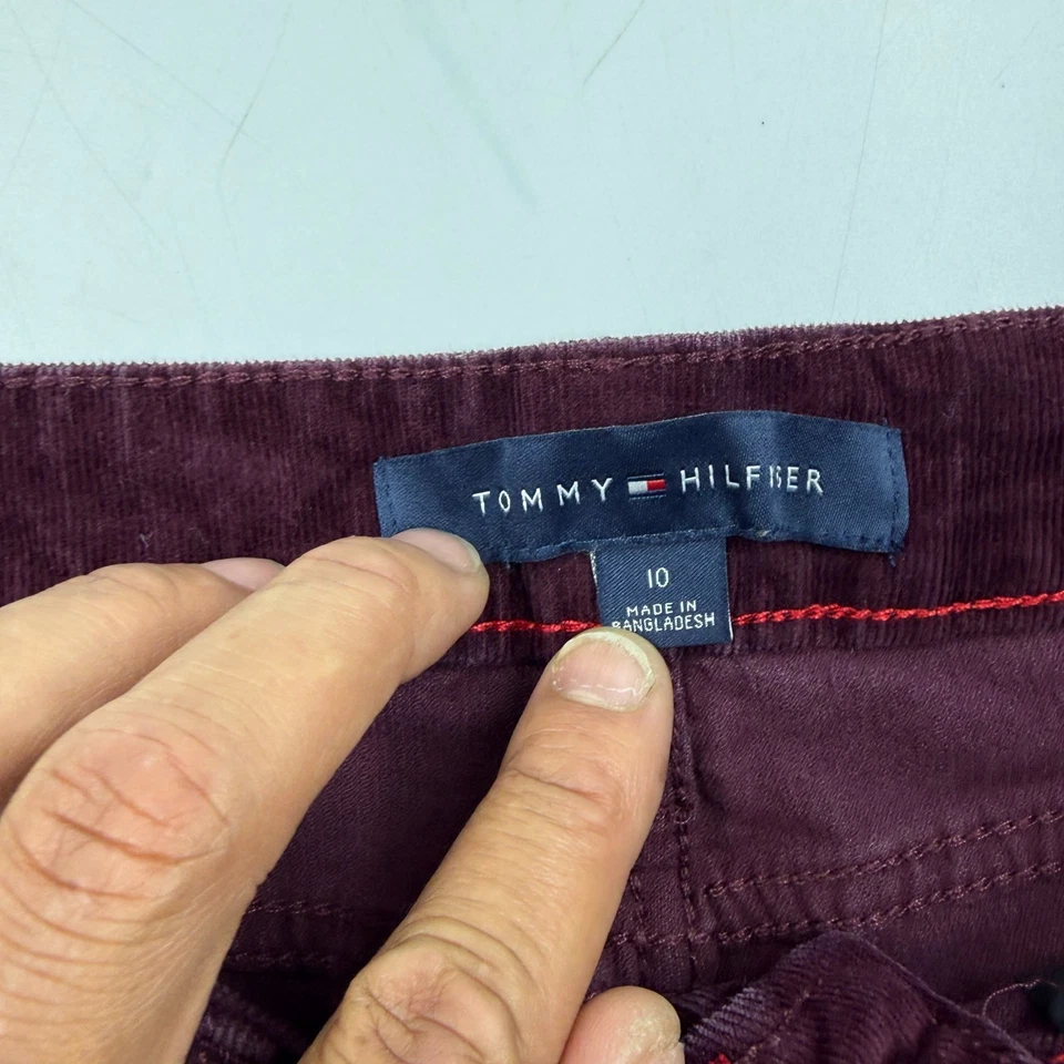 Tommy Hilfiger Women's Pants 10 Burgundy Cotton Corduroy Straight Leg Trousers - Image 4 of 4