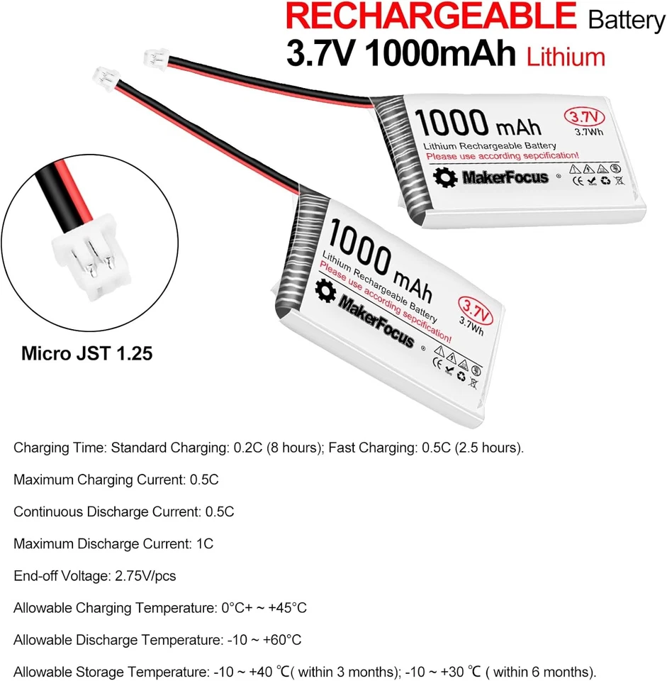Batería Lipo de Litio 1000mAh 3.7V Micro JST 1.25 Enchufe para Placa Heltec V3 LoRa Foto 3 de 4