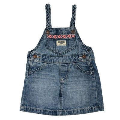 OshKosh Bgosh Baby Girls 9M Denim Overall Jumper Dress Braided Straps Blue K49