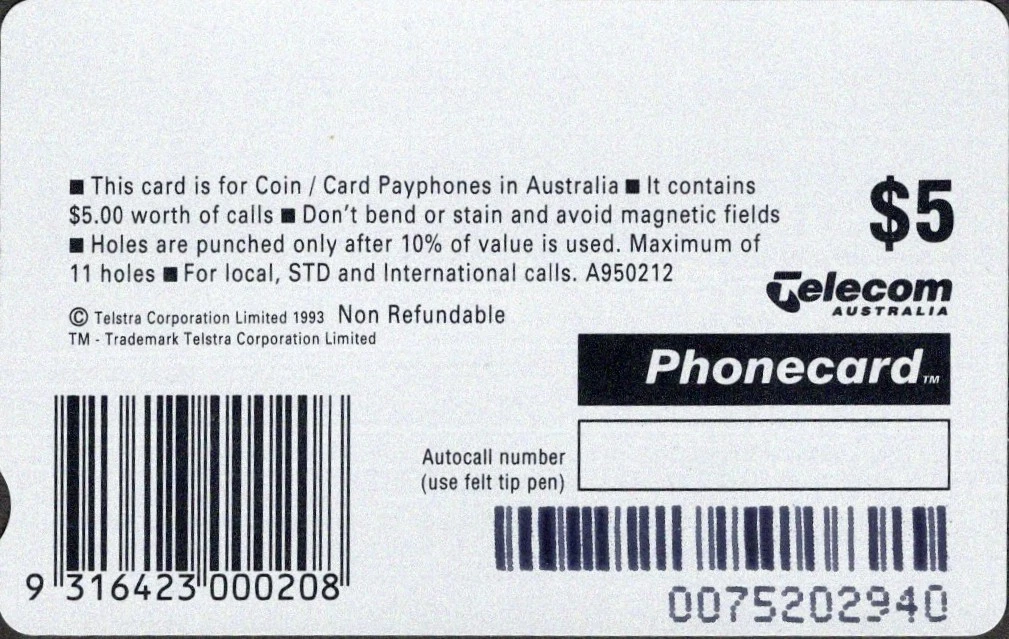 1995 Australia $5 Sky Fire VII Phone Card MINT Never Used, Like New