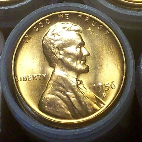 1956-D GEM BU WHEAT CENT ROLL - STUNNING ROLL - SUPER CLEAN COINS - RARE - PICS!
