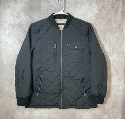 Levis Jacket Mens Large Black Bomber Full Zip Lined Diamond Quilted Nylon 