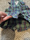 Vintage Oshkosh B’Gosh Vestback Overalls Blue Green Plaid Shorts Size 3/6 Months — photo 5