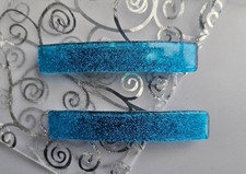 Handcrafted Turquoise Fused Small Dichroic Glass Genuine French Hair Barrettes