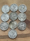 Walking Liberty Half Dollar Lot of 10 $5 Face 90% Silver Worn Dates See Pics