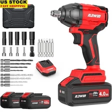 Cordless Impact Wrench 258Ft-lbs 1/2 inch Socket Set LED Light Fast Charger New
