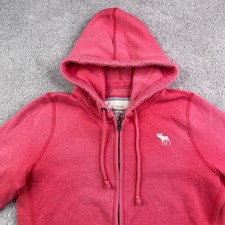 Abercrombie Fitch Womens Hoodie Large Pink Full Zip Hooded Preppy Sweatshirt