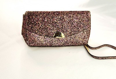 a new day Pink Gold Glitter Clutch with Detachable Chain Strap Shoulder Bag