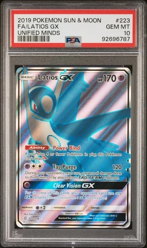 2019 POKEMON SUN & MOON UNIFIED MINDS #223 FULL ART/LATIOS GX PSA 10