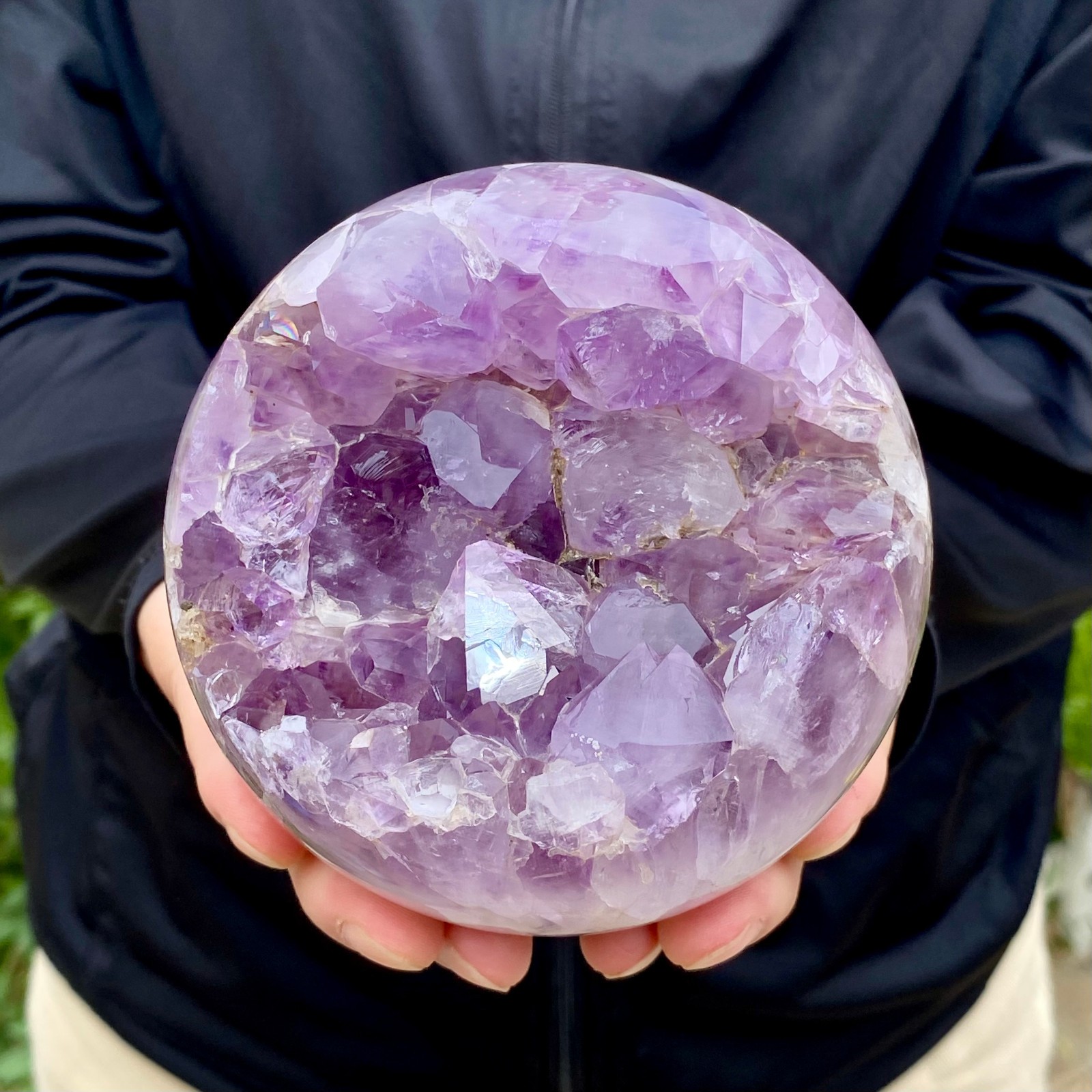 2.98LB Natural Agate Open Smile Sphere Amethyst Geode Healing Wealth Crystal Dec
