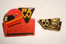ORIGINAL 1980s PAW PERFORMANCE AUTOMOTIVE WAREHOUSE & SHIRLEY MULDOWNEY HAT PINS