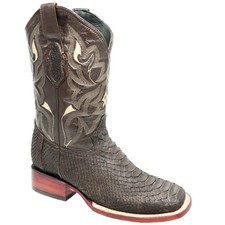 Genuine Original Exotic Python Snakeskin Square Toe Cowboy Western Boots - Brown