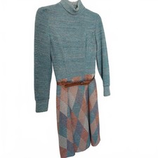 Vintage De Laix Aqua and Peach Knit Dress