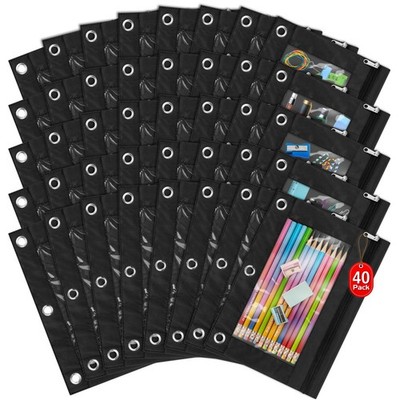 38 Pack Black Pencil Pouch for 3 Ring Binder Colorful Pencil Pouch with Zippe...