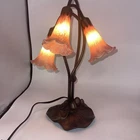 VTG Tiffany Style Lily Pad Table Lamp 3 Arm Pink Frosted Tulip Shades Works!