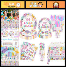 193 Pcs Summer Pool Party Supplies Set - Disposable Plates, Cups, Napkins Cutl
