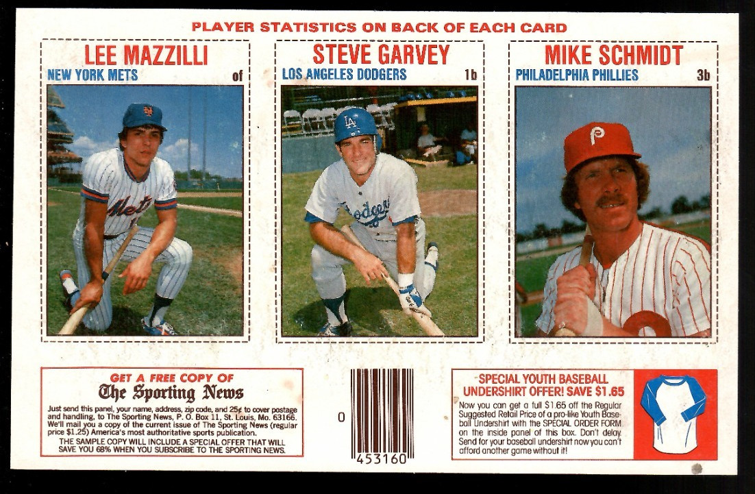 Lee Mazzilli & Steve Garvey & Mike Schmidt 1979 Hostess 3-Player Baseball Panel