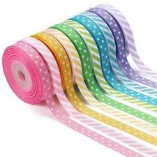 LaRibbons 3/8 Inch 100 Yards Grosgrain Ribbon Set 10 Yd/Roll 10 Rolls Striped