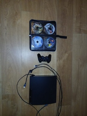 Sony PlayStation 3 Slim Schwarz mit Controller, Kabel & Discmappe + Spiele