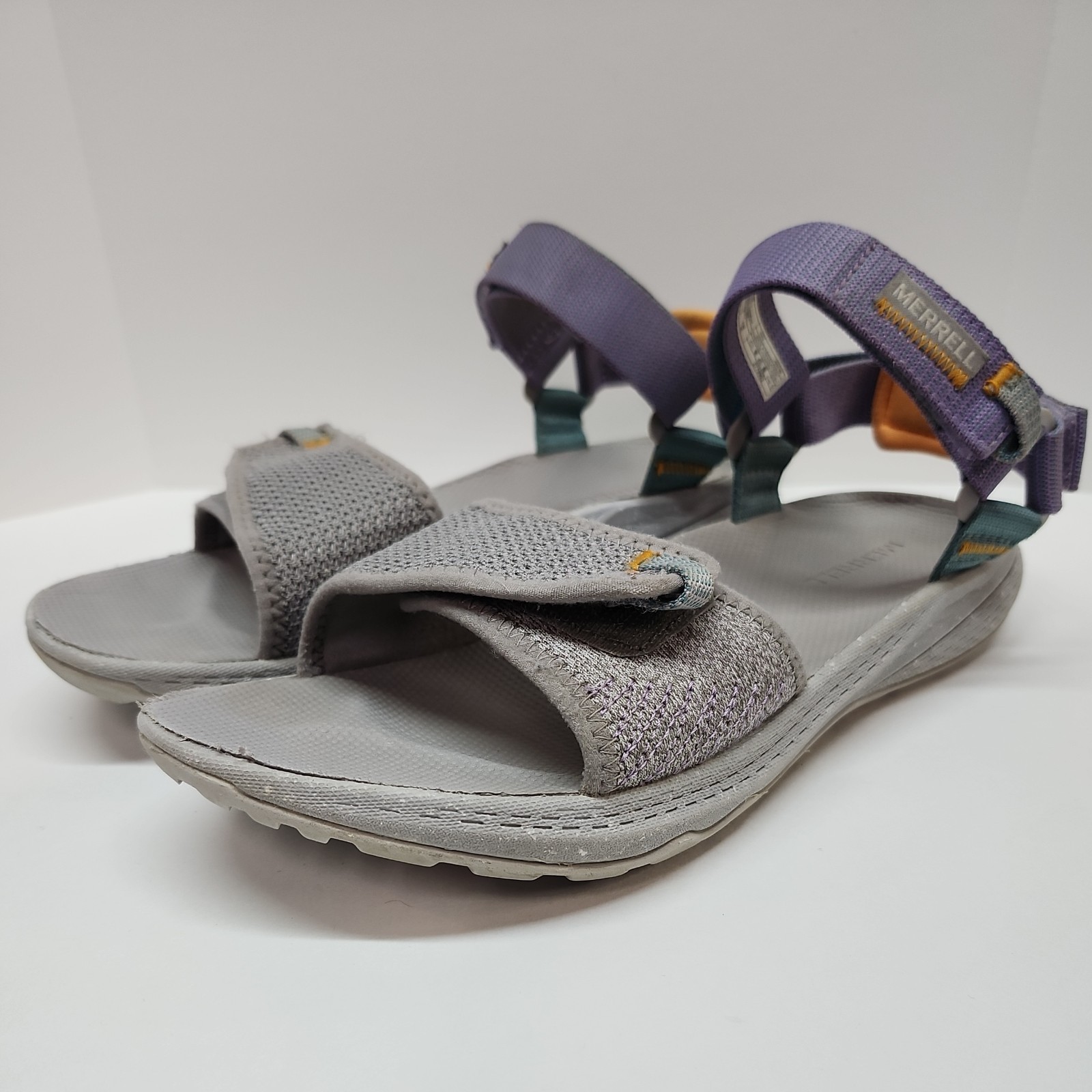 Merrell Paloma sandali donna taglia 7 Bravada con cinturino posteriore viola grigio giallo acqua